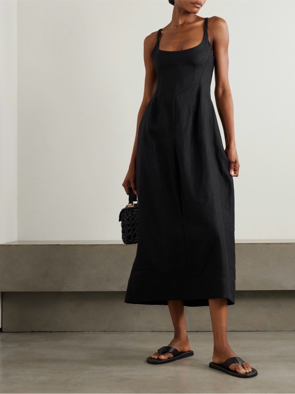 Faithfull the Brand Black Sanne Linen Midi Dress